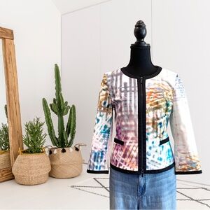 Apriori Zip Front Abstract Multi Colored Blazer Jacket